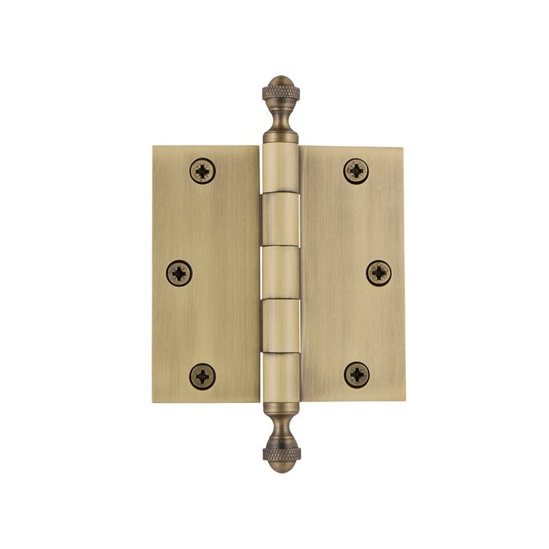 3.5 Inch Vintage Brass Acorn Tip Square Corner Door Hinge