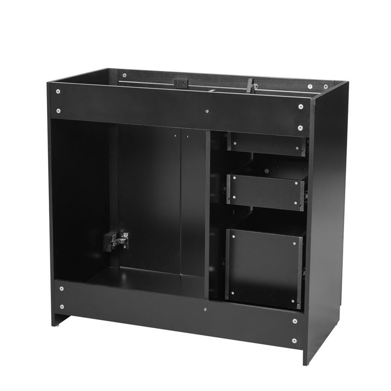 Ensemble de meuble-lavabo autoportant avec 3 tiroirs et portes à fermeture douce (sans lavabo), Black