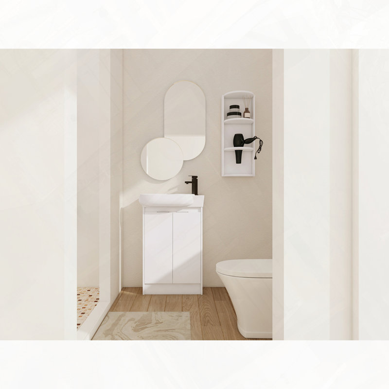 Meuble-lavabo de salle de bain autoportant avec lavabo, portes à fermeture douce et support de rangement