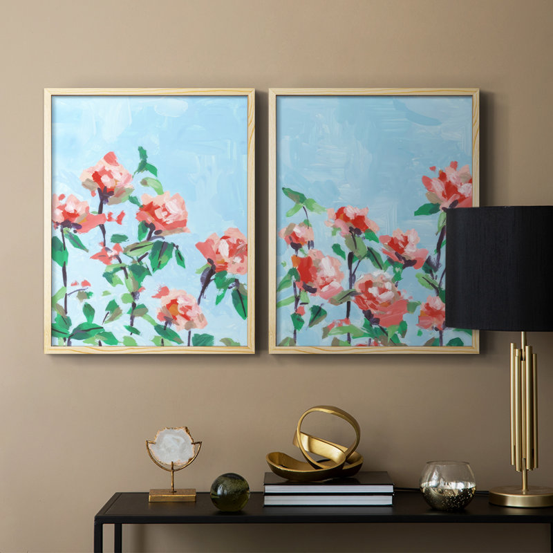 «Rose Garden Sky I», reproduction encadrée de qualité supérieure - prête à être accrochée - aucun clou requis - aucun clou requis