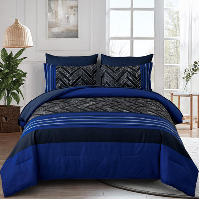 7-Piece Stripe Geometric Comforter Set, Soft Microfiber All-Season Complete Bedding Set
