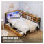Lit de jour simple d'angle avec tiroirs de rangement et tête de lit bibliothèque - Structure de lit moderne en métal et en bois avec éclairage DEL et station de charge USB pour les petits espaces