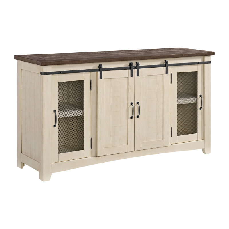 Meuble télé en bois massif Kinsella, Crème/brun