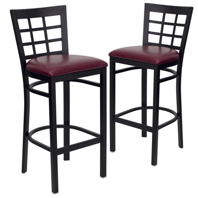 Prompton Series Black Window Back Metal Restaurant Barstool with Vinyl Upholstered Seat by Lark Manor