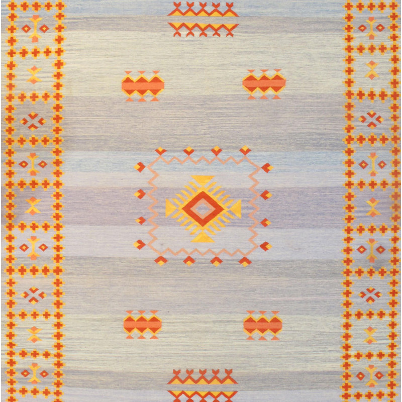 Tapis bleu en laine tissé à la main réversible Kilim, Rectangle 3 pi x 5 pi