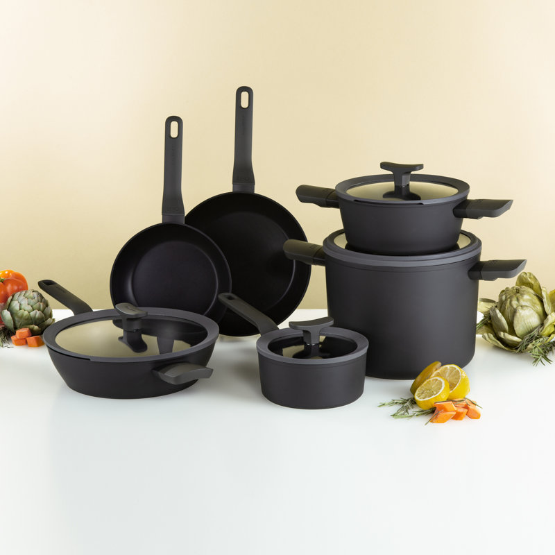 Batterie de cuisine antiadhésive en céramique noire 10 pièces BergHOFF Leo, Noir