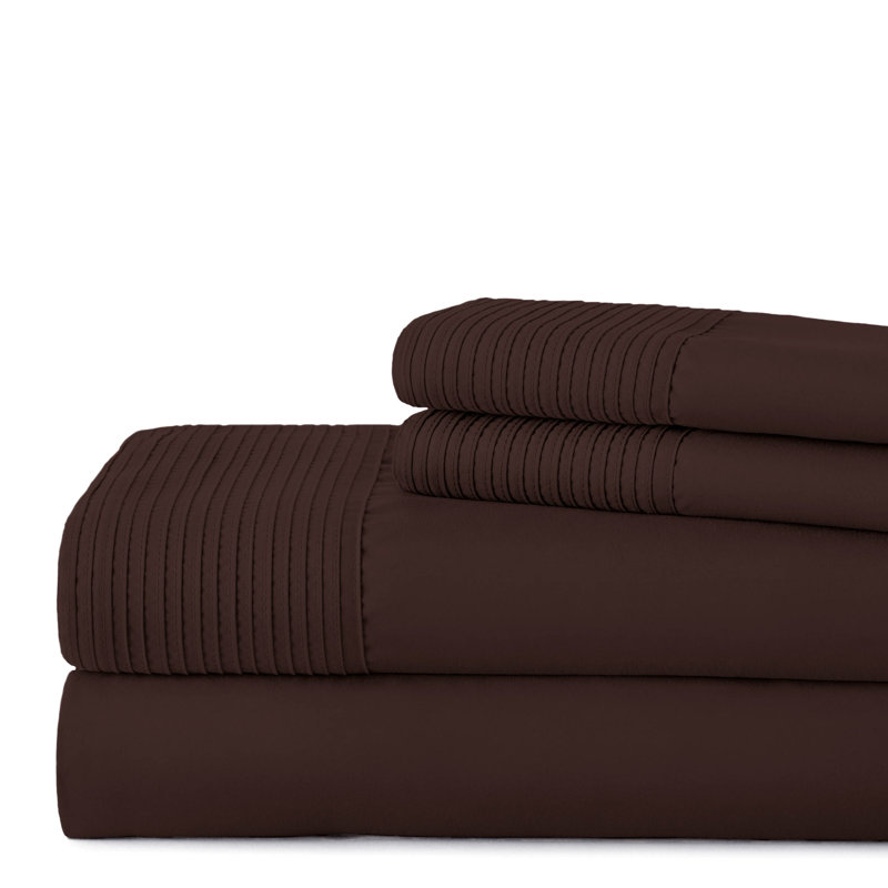 Southshore Fine Linens Vilano Extra Deep Pocket Pleated Sheet Set, Double-Brushed Microfiber 21-Inch Deep Pocket Sheets with Pleated Hem, 2 Pillowcases, Queen, Brown
