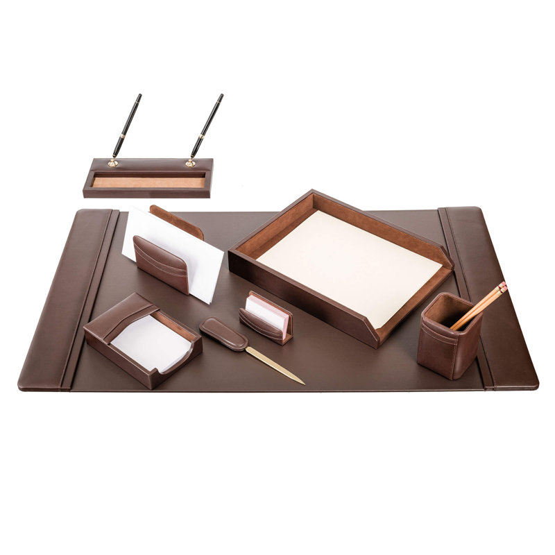 Leather Desk Organizer Set, Chocolate Brown