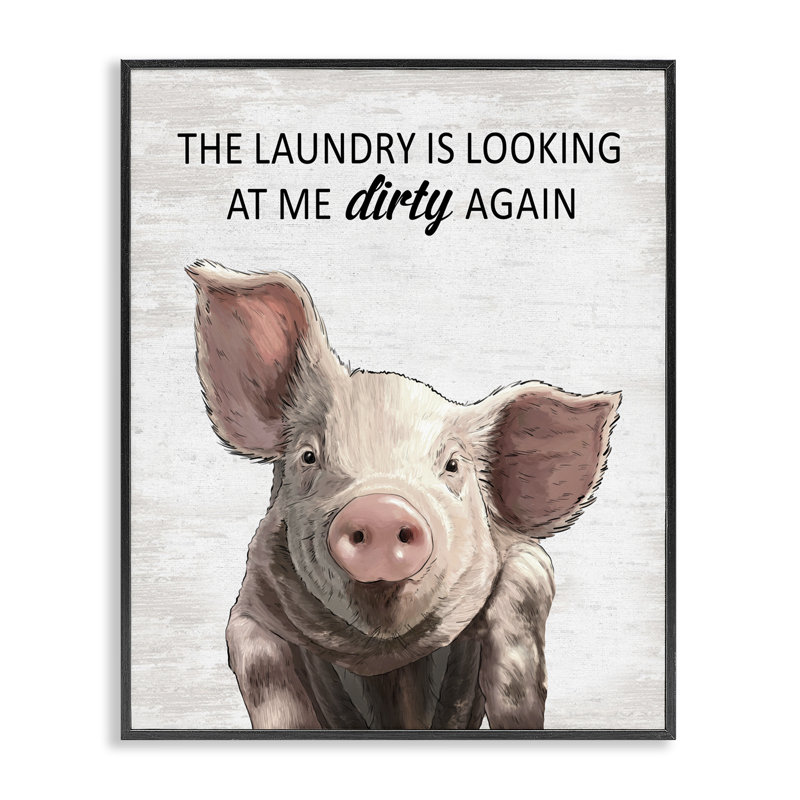Giclée encadrée par un cochon de linge amusant, H 14 po x l 11 po, Giclée encadrée noir minuit