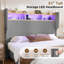 Structure de lit double avec tête de lit à oreilles en velours côtelé de 51 po de hauteur et tablette de rangement, lit plateforme tapissier avec lumières DEL et station de charge, aucun sommier requis, assemblage facile, gris-129953407-129953401
