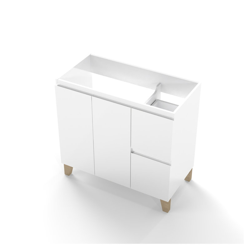 Armoire de salle de bain 36 po en MDF blanc avec 2 portes et 2 tiroirs