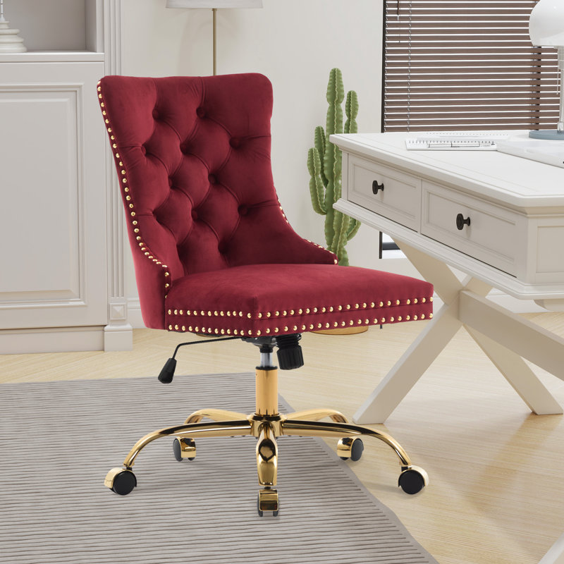 Chaise de bureau en velours, Rouge vin