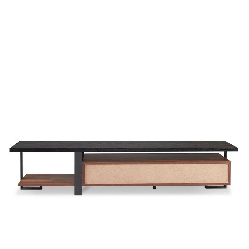 Rectangular Tv Stand In Walnut & Black With Construction For 50 - 59 Inch Tvs Sleek 55" Flat Screen Storage And Compartment