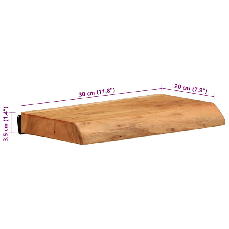 Wall Shelves 2 Pcs Solid Wood Acacia, 3.5cm H x 30cm W x 20cm D