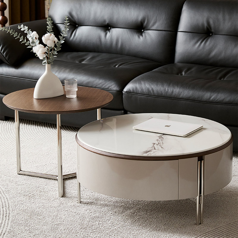 Circular microcrystalline stone coffee table set