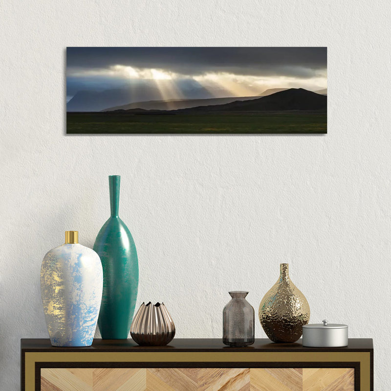 Iceland Highlands, Light Burst 1 Piece Wrapped Canvas Panoramic Wall Art, 30.48 cm H x 91.44 cm W x 1.91 cm D