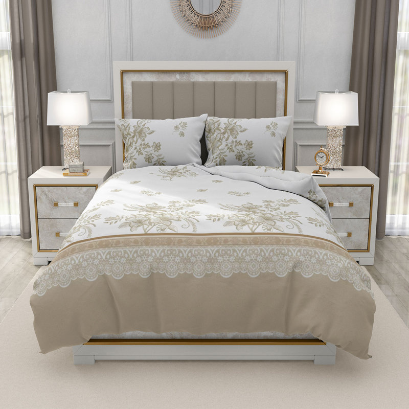 Trendy Complete Bedding Set 4 Piece Duvet Cover Fitted Sheet with Matching Pillow Cases 100% Microfibre Material, Leo Floral