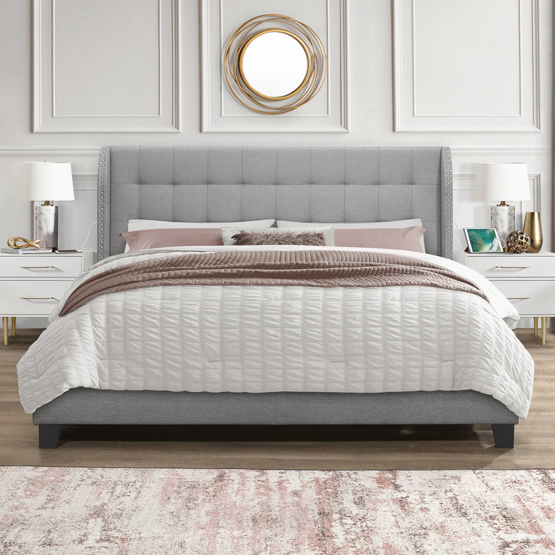 Upholstered Wingback Bed, King