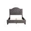 Lit double moderne et traditionnel, revêtement en velours gris, structure en bois massif, tête de lit avec garniture cloutée, sommier tapissier requis pour l'installation et utilisation