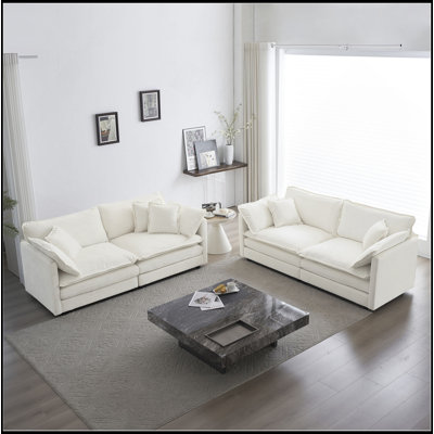 Ensemble de salon 2 pièces, causeuse et canapé rembourrés 2 pièces pour salon de bureau à domicile, ensemble de canapé de 2, ensemble de canapé 2 pièces (2 + 2 places) pour le salon, chenille blanche