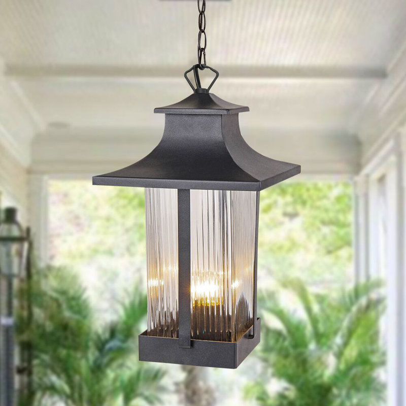 Lanterne suspendue d'extérieur en verre noir à 1 lumière Strobel