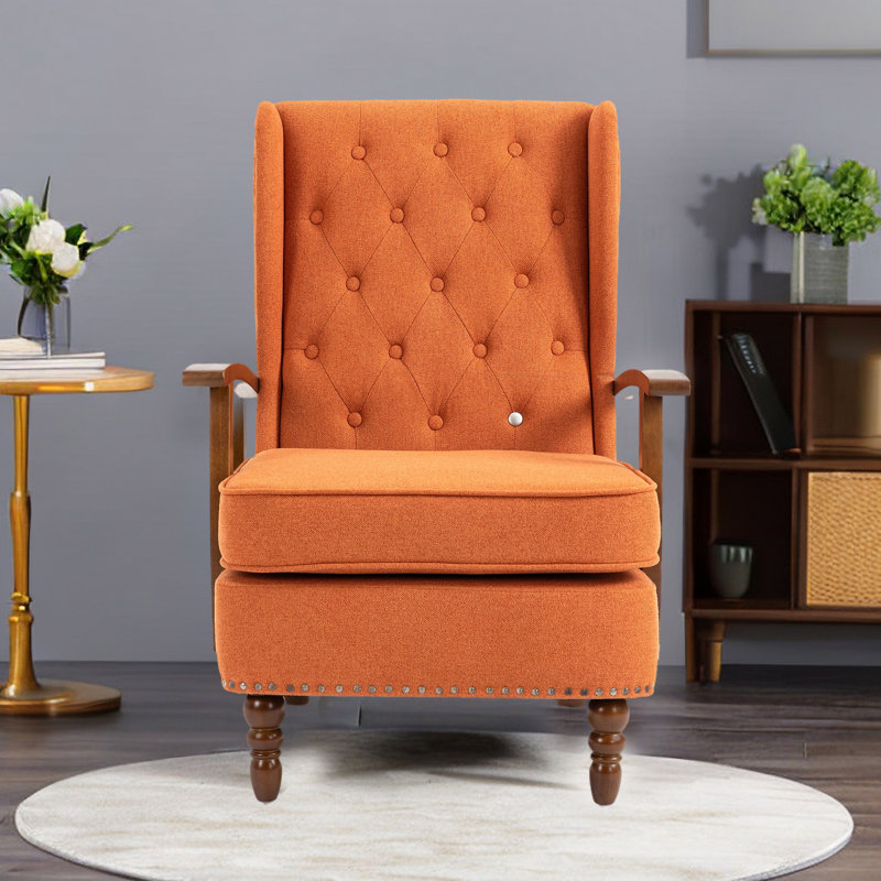 Fauteuil à oreilles rembourré Biali, Lin orange