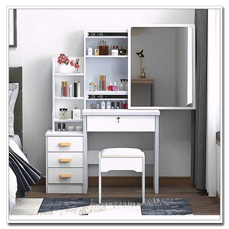 Bureau de coiffeuse avec miroir, lumières, 4 tiroirs et fauteuil Fashion