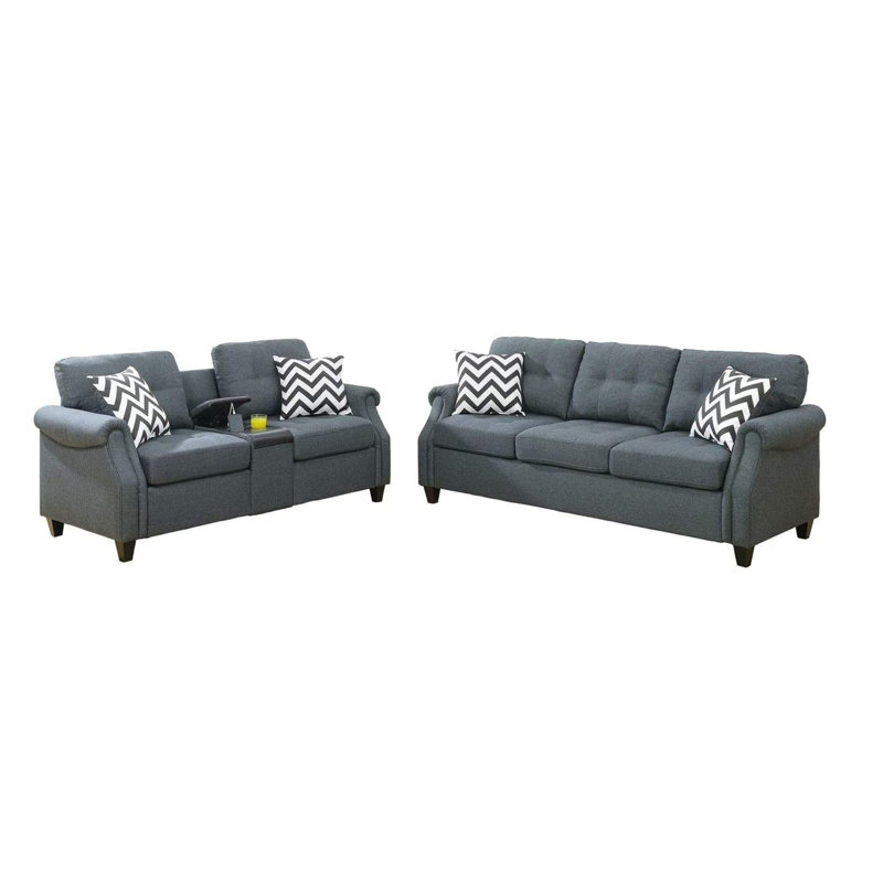 Ensemble de canapé 2 pièces Mobilier de salon bleu gris moelleux en polyfibre avec causeuse et console
