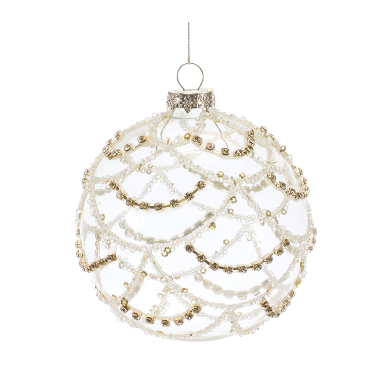 Jeweled White Glass Ball Ornaments Set of 6