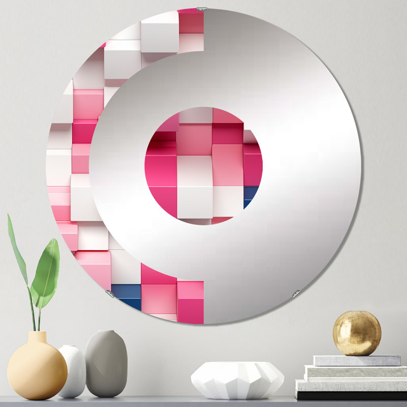 Rose et blanc Blockchain Block - miroir mural demi-cercle, 31,4 po x 31,4 po