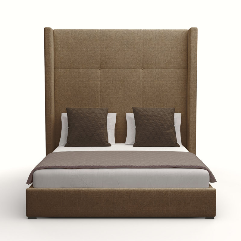 Lit tapissier standard Esparto, Revolution® en lin brun, Très grand lit taille haute