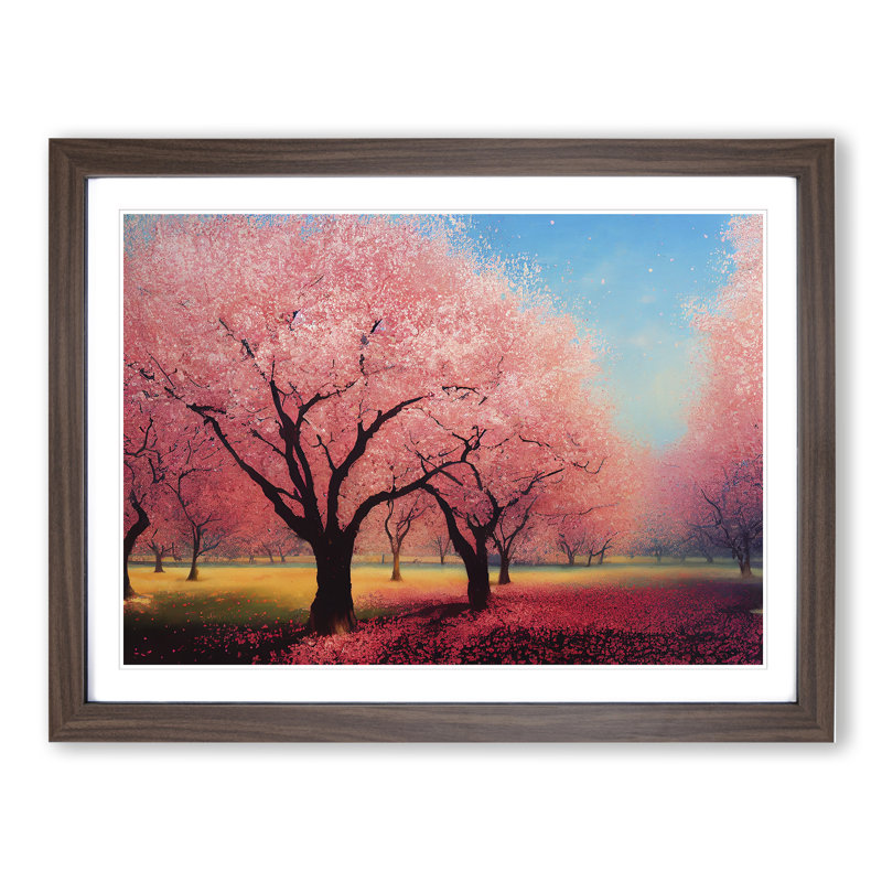 Bright Cherry Blossom Trees - Single Picture Frame Print, 34cm H x 46cm W x 2cm D, Walnut Framed