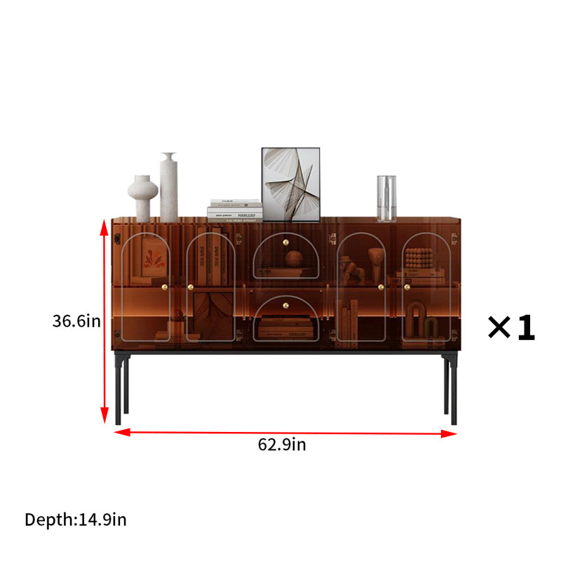 Buffet 47,2 pi, Ambre, H 36,6 po x l 47,2 po x P 14,9 po
