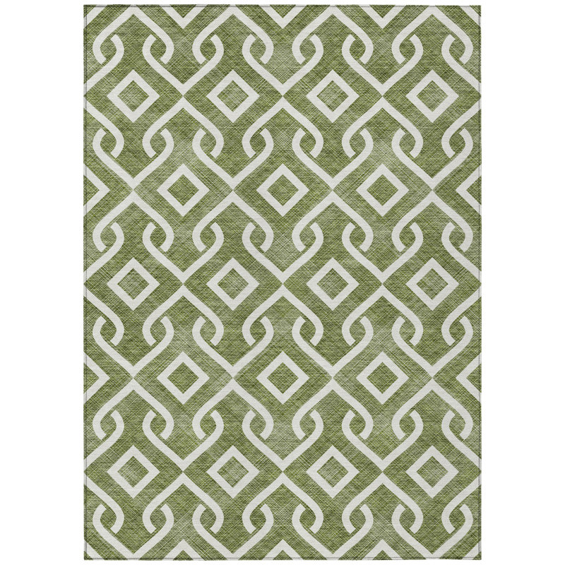 3' X 5' Ivory Geometric Washable Indoor Outdoor Area Rug
