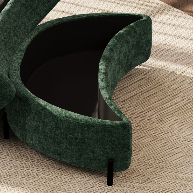 Upholstered Moon Storage Ottoman, Green Chenille