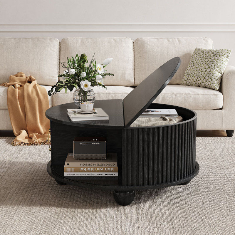 Table basse 31,5 "moderne avec rangement, Noir