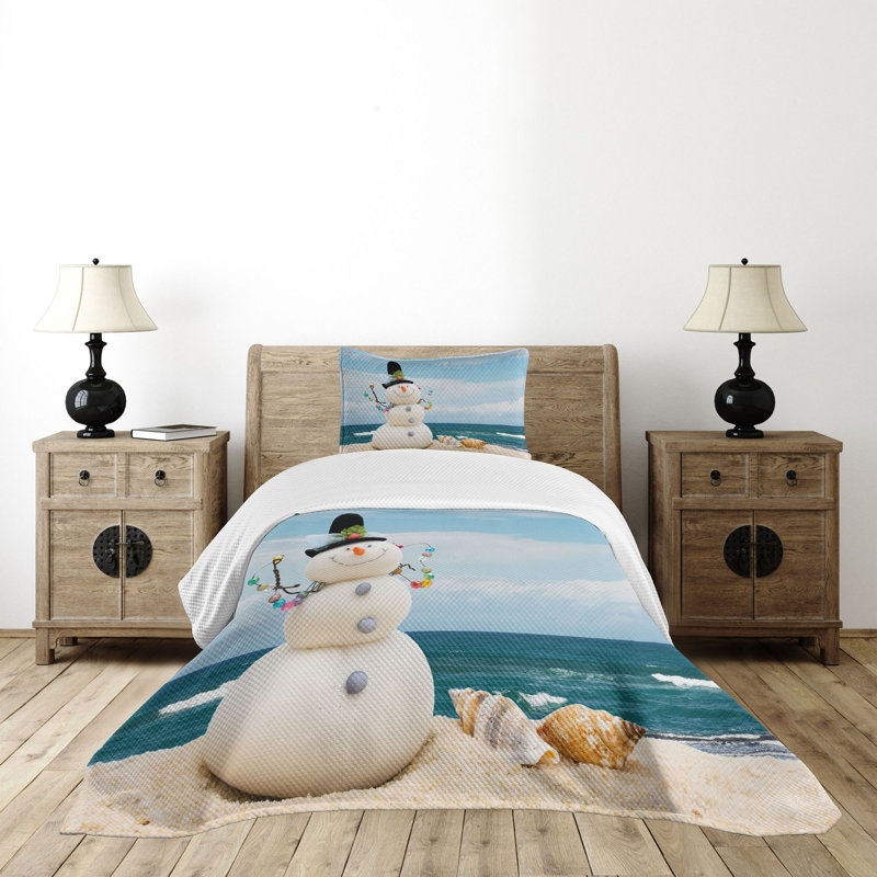 Twin White Quilted Snowman Bedspread Set for Kids