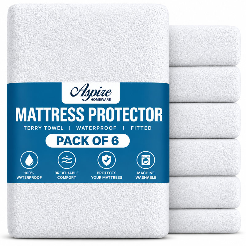Aspire Homeware Terry Towel Waterproof Mattress Protector, King (152cm W x 200cm L)