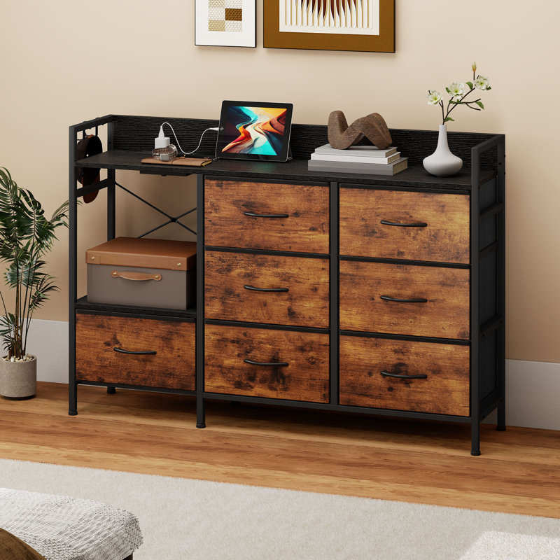 7 Drawer Chest of Drawers, Brown/Black
