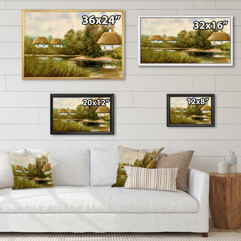 «Old Village on Spring River», peinture sur toile, H 8 po x l 12 po x P 1 po, Cadre naturel flottant