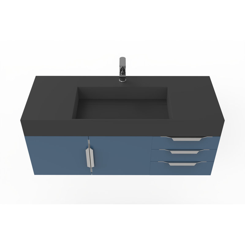 Meuble-lavabo mural simple 48 po avec comptoir à surface solide 48 po, Noir, Gris, Chrome
