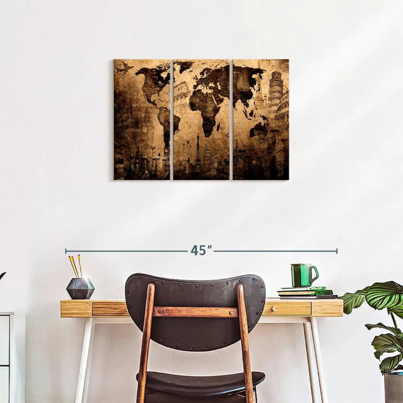 «Old Landmark World Map», reproduction sur toile, H 20 po x l 33 po x P 1,25 po