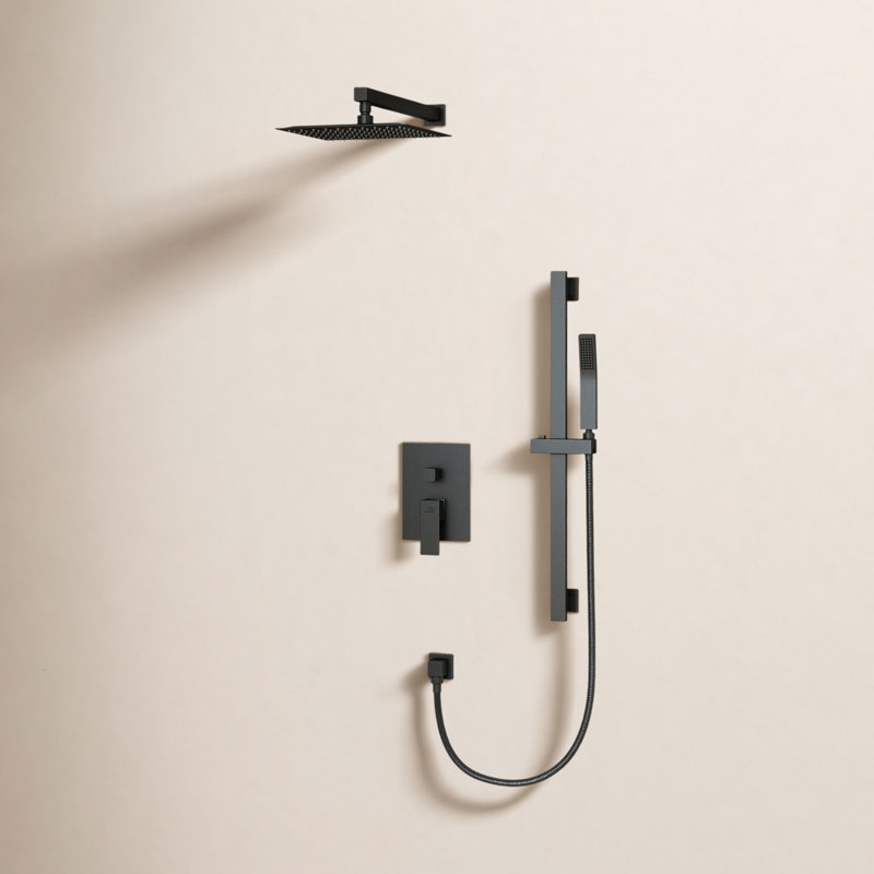 Système de douche à pluie complète Slidea avec valve brute et barre coulissante, Noir mat