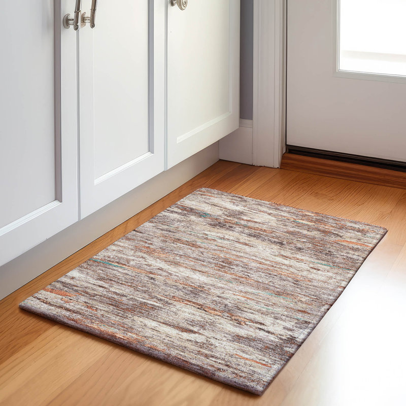 Machine Washable Indoor/Outdoor Xhevrie Terracotta Rug, Rectangle 1'8" x 2'6"