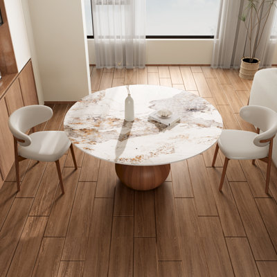 Ikerne Modern Farmhouse 47" Round Sintered Stone Pedestal Dining Table Set 