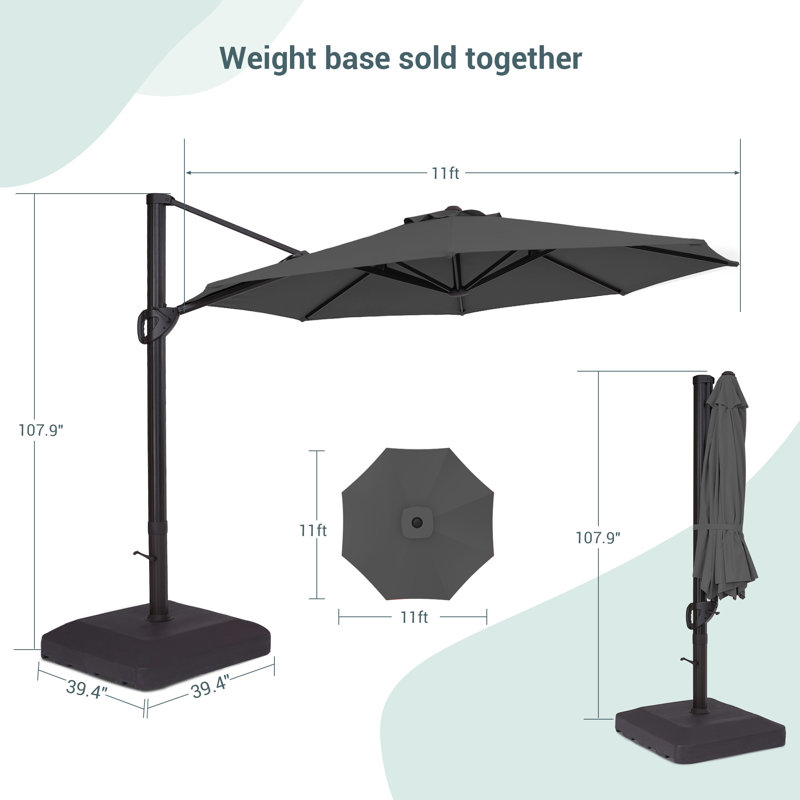 Parasol suspendu 11 pi Urbanna, Gris foncé