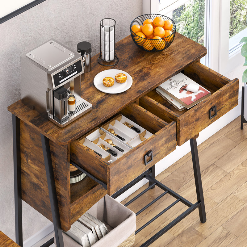 Buffet 2 tiroirs Iron Acton, Noir / brun rustique