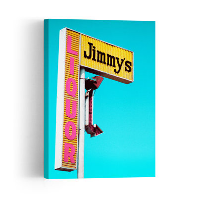 Jimmy'S Liquor Sign Colorful Modern Retro Palm Landscape Nature Wall Art Print 1 Piece Wrapped Canvas Wall Art