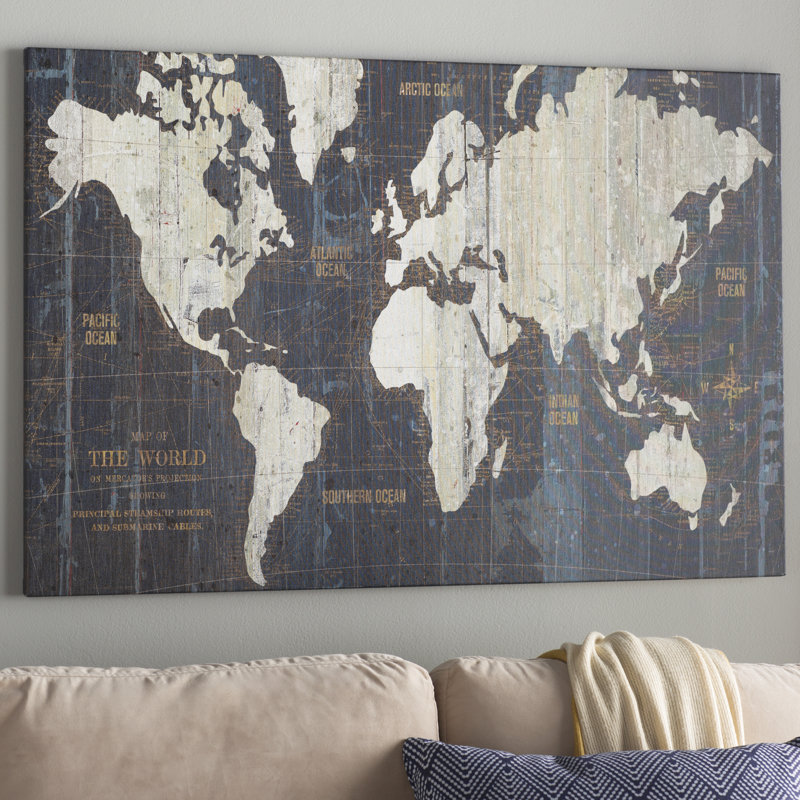 « Old World Map » de Wild Apple, reproduction d'art graphique, Toile, H 18 po x l 26 po x P 1,5 po
