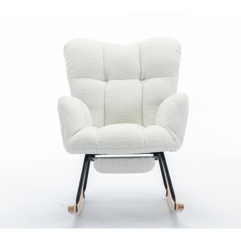 Chaise berçante en tissu avec repose-pieds Teddy, Ivoire ivoire